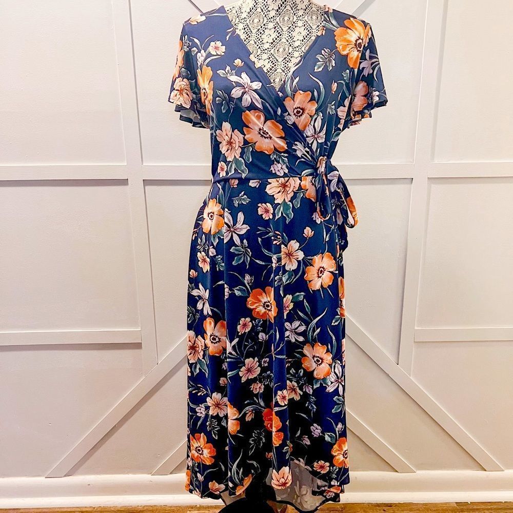 by&by Short Sleeve Floral High-Low MAXI Dress ultra soft, Large